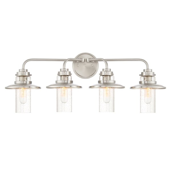Designers Fountain Dover 29.75in 4-Light Satin Platinum Farmhouse Indoor Vanity Light with Clear Seedy Glass Shade 91504-SP - main